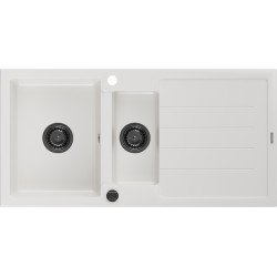 Mexen Andres  konyhai mosogató gránit 1,5 medence+csepegtetö+ pop up szifon  1000 x 500 mm, fehér , szifon  fekete  - 6515101510-20-B 1,5 medencés 1,5 medencés 406959 Mexen