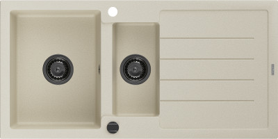 Mexen Andres  konyhai mosogató gránit 1,5 medence+csepegtetö+ pop up szifon  1000 x 500 mm, beige, szifon  fekete  - 6515101510-69-B 1,5 medencés