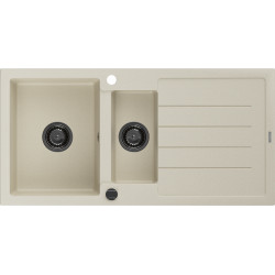 Mexen Andres  konyhai mosogató gránit 1,5 medence+csepegtetö+ pop up szifon  1000 x 500 mm, beige, szifon  fekete  - 6515101510-69-B 1,5 medencés 1,5 medencés 406959 Mexen
