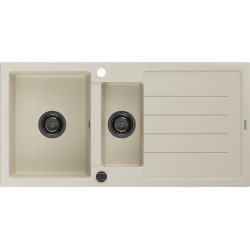 Mexen Andres  konyhai mosogató gránit 1,5 medence+csepegtetö+ pop up szifon  1000 x 500 mm, beige, szifon  fekete  - 6515101510-69-B 1,5 medencés 1,5 medencés 406959 Mexen