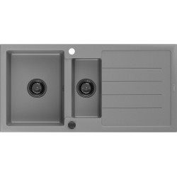 Mexen Andres  konyhai mosogató gránit 1,5 medence+csepegtetö+ pop up szifon  1000 x 500 mm, szürke , szifon  fekete  - 6515101510-71-B 1,5 medencés 1,5 medencés 406959 Mexen