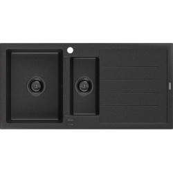 Mexen Andres  konyhai mosogató gránit 1,5 medence+csepegtetö+ pop up szifon  1000 x 500 mm fekete / króm szifon  fekete  - 6515101510-73-B 1,5 medencés 1,5 medencés 406959 Mexen