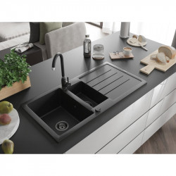 Mexen Andres  konyhai mosogató gránit 1,5 medence+csepegtetö+ pop up szifon  1000 x 500 mm fekete / króm szifon  fekete  - 6515101510-73-B 1,5 medencés 1,5 medencés 406959 Mexen