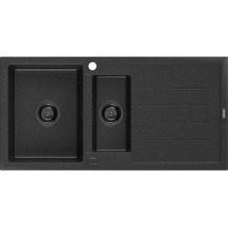 Mexen Andres  konyhai mosogató gránit 1,5 medence+csepegtetö+ pop up szifon  1000 x 500 mm fekete / króm szifon  fekete  - 6515101510-73-B 1,5 medencés 1,5 medencés 406959 Mexen