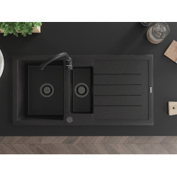 Mexen Andres  konyhai mosogató gránit 1,5 medence+csepegtetö+ pop up szifon  1000 x 500 mm fekete / króm szifon  fekete  - 6515101510-73-B 1,5 medencés
