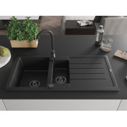 Mexen Andres  konyhai mosogató gránit 1,5 medence+csepegtetö+ pop up szifon  1000 x 500 mm fekete / króm szifon  fekete  - 6515101510-73-B 1,5 medencés