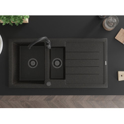 Mexen Andres  konyhai mosogató gránit 1,5 medence+csepegtetö+ pop up szifon  1000 x 500 mm fekete / arany, szifon  fekete  - 6515101510-75-B 1,5 medencés