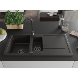 Mexen Andres  konyhai mosogató gránit 1,5 medence+csepegtetö+ pop up szifon  1000 x 500 mm fekete / arany, szifon  fekete  - 6515101510-75-B 1,5 medencés