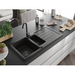 Mexen Andres  konyhai mosogató gránit 1,5 medence+csepegtetö+ pop up szifon  1000 x 500 mm fekete / arany, szifon  fekete  - 6515101510-75-B 1,5 medencés