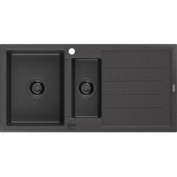Mexen Andres  konyhai mosogató gránit 1,5 medence+csepegtetö+ pop up szifon  1000 x 500 mm fekete köhatasu, szifon  fekete  - 6515101510-76-B 1,5 medencés 1,5 medencés 406959 Mexen