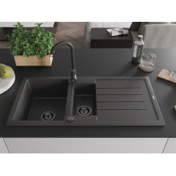 Mexen Andres  konyhai mosogató gránit 1,5 medence+csepegtetö+ pop up szifon  1000 x 500 mm fekete köhatasu, szifon  fekete  - 6515101510-76-B 1,5 medencés