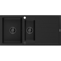 Mexen Andres  konyhai mosogató gránit 1,5 medence+csepegtetö+ pop up szifon  1000 x 500 mm fekete , szifon  fekete  - 6515101510-77-B 1,5 medencés 1,5 medencés 406959 Mexen