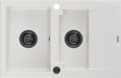 Mexen Gaspar  konyhai mosogató gránit 1,5 medence+csepegtetö+ pop up szifon  737 x 475 mm, fehér , szifon  fekete  - 6507731505-20-B 1,5 medencés