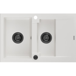Mexen Gaspar  konyhai mosogató gránit 1,5 medence+csepegtetö+ pop up szifon  737 x 475 mm, fehér , szifon  fekete  - 6507731505-20-B 1,5 medencés 1,5 medencés 406959 Mexen