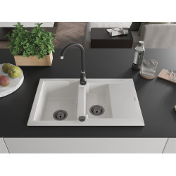 Mexen Gaspar  konyhai mosogató gránit 1,5 medence+csepegtetö+ pop up szifon  737 x 475 mm, fehér , szifon  fekete  - 6507731505-20-B 1,5 medencés