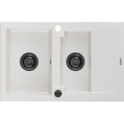 Mexen Gaspar  konyhai mosogató gránit 1,5 medence+csepegtetö+ pop up szifon  737 x 475 mm, fehér , szifon  fekete  - 6507731505-20-B 1,5 medencés 1,5 medencés 406959 Mexen