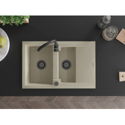Mexen Gaspar  konyhai mosogató gránit 1,5 medence+csepegtetö+ pop up szifon  737 x 475 mm, beige, szifon  fekete  - 6507731505-69-B 1,5 medencés