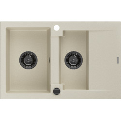 Mexen Gaspar  konyhai mosogató gránit 1,5 medence+csepegtetö+ pop up szifon  737 x 475 mm, beige, szifon  fekete  - 6507731505-69-B 1,5 medencés 1,5 medencés 406959 Mexen