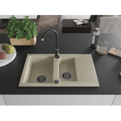 Mexen Gaspar  konyhai mosogató gránit 1,5 medence+csepegtetö+ pop up szifon  737 x 475 mm, beige, szifon  fekete  - 6507731505-69-B 1,5 medencés