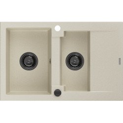 Mexen Gaspar  konyhai mosogató gránit 1,5 medence+csepegtetö+ pop up szifon  737 x 475 mm, beige, szifon  fekete  - 6507731505-69-B 1,5 medencés 1,5 medencés 406959 Mexen