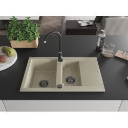 Mexen Gaspar  konyhai mosogató gránit 1,5 medence+csepegtetö+ pop up szifon  737 x 475 mm, beige, szifon  fekete  - 6507731505-69-B 1,5 medencés