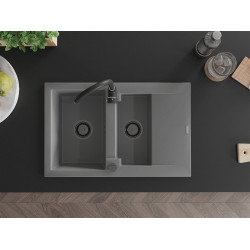 Mexen Gaspar  konyhai mosogató gránit 1,5 medence+csepegtetö+ pop up szifon  737 x 475 mm, szürke , szifon  fekete  - 6507731505-71-B 1,5 medencés