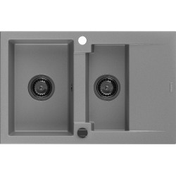 Mexen Gaspar  konyhai mosogató gránit 1,5 medence+csepegtetö+ pop up szifon  737 x 475 mm, szürke , szifon  fekete  - 6507731505-71-B 1,5 medencés 1,5 medencés 406959 Mexen