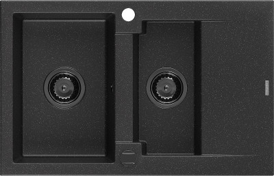 Mexen Gaspar  konyhai mosogató gránit 1,5 medence+csepegtetö+ pop up szifon  737 x 475 mm fekete / króm, szifon  fekete  - 6507731505-73-B 1,5 medencés