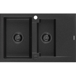 Mexen Gaspar  konyhai mosogató gránit 1,5 medence+csepegtetö+ pop up szifon  737 x 475 mm fekete / króm, szifon  fekete  - 6507731505-73-B 1,5 medencés 1,5 medencés 406959 Mexen