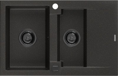 Mexen Gaspar  konyhai mosogató gránit 1,5 medence+csepegtetö+ pop up szifon  737 x 475 mm, fekete / arany, szifon  fekete  - 6507731505-75-B 1,5 medencés