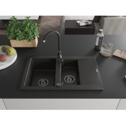 Mexen Gaspar  konyhai mosogató gránit 1,5 medence+csepegtetö+ pop up szifon  737 x 475 mm, fekete / arany, szifon  fekete  - 6507731505-75-B 1,5 medencés