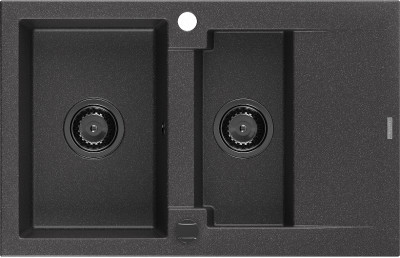 Mexen Gaspar  konyhai mosogató gránit 1,5 medence+csepegtetö+ pop up szifon  737 x 475 mm, fekete köhatasu, szifon  fekete  - 6507731505-76-B 1,5 medencés
