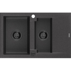 Mexen Gaspar  konyhai mosogató gránit 1,5 medence+csepegtetö+ pop up szifon  737 x 475 mm, fekete köhatasu, szifon  fekete  - 6507731505-76-B 1,5 medencés 1,5 medencés 406959 Mexen