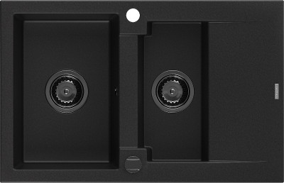 Mexen Gaspar  konyhai mosogató gránit 1,5 medence+csepegtetö+ pop up szifon  737 x 475 mm, fekete , szifon  fekete  - 6507731505-77-B 1,5 medencés