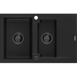 Mexen Gaspar  konyhai mosogató gránit 1,5 medence+csepegtetö+ pop up szifon  737 x 475 mm, fekete , szifon  fekete  - 6507731505-77-B 1,5 medencés 1,5 medencés 406959 Mexen