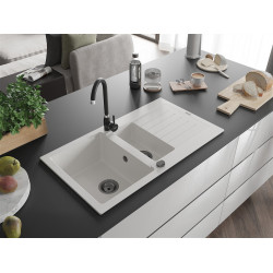 Mexen Matias  konyhai mosogató gránit 1,5 medence+csepegtetö+ pop up szifon  900 x 505 mm, fehér , szifon  fekete  - 6502901505-20-B 1,5 medencés 1,5 medencés 406959 Mexen