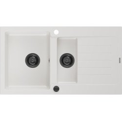 Mexen Matias  konyhai mosogató gránit 1,5 medence+csepegtetö+ pop up szifon  900 x 505 mm, fehér , szifon  fekete  - 6502901505-20-B 1,5 medencés 1,5 medencés 406959 Mexen