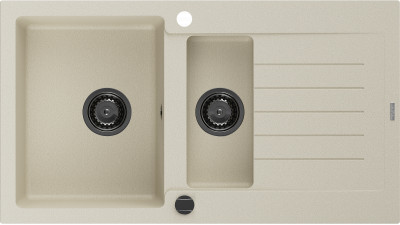 Mexen Matias  konyhai mosogató gránit 1,5 medence+csepegtetö+ pop up szifon  900 x 505 mm, beige, szifon  fekete  - 6502901505-69-B 1,5 medencés