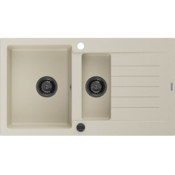 Mexen Matias  konyhai mosogató gránit 1,5 medence+csepegtetö+ pop up szifon  900 x 505 mm, beige, szifon  fekete  - 6502901505-69-B 1,5 medencés 1,5 medencés 406959 Mexen