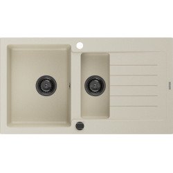 Mexen Matias  konyhai mosogató gránit 1,5 medence+csepegtetö+ pop up szifon  900 x 505 mm, beige, szifon  fekete  - 6502901505-69-B 1,5 medencés 1,5 medencés 406959 Mexen