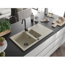 Mexen Matias  konyhai mosogató gránit 1,5 medence+csepegtetö+ pop up szifon  900 x 505 mm, beige, szifon  fekete  - 6502901505-69-B 1,5 medencés
