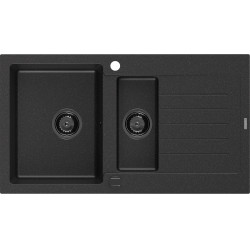 Mexen Matias  konyhai mosogató gránit 1,5 medence+csepegtetö+ pop up szifon  900 x 505 mm fekete / króm, szifon  fekete  - 6502901505-73-B 1,5 medencés 1,5 medencés 406959 Mexen