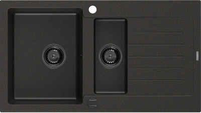 Mexen Matias  konyhai mosogató gránit 1,5 medence+csepegtetö+ pop up szifon  900 x 505 mm, fekete / arany, szifon  fekete  - 6502901505-75-B 1,5 medencés