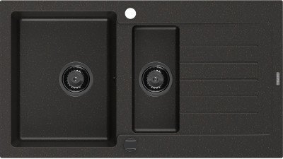 Mexen Matias  konyhai mosogató gránit 1,5 medence+csepegtetö+ pop up szifon  900 x 505 mm, fekete / arany, szifon  fekete  - 6502901505-75-B 1,5 medencés
