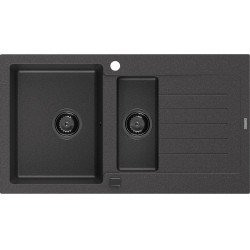 Mexen Matias  konyhai mosogató gránit 1,5 medence+csepegtetö+ pop up szifon  900 x 505 mm, fekete köhatasu, szifon  fekete  - 6502901505-76-B 1,5 medencés 1,5 medencés 406959 Mexen