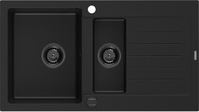 Mexen Matias  konyhai mosogató gránit 1,5 medence+csepegtetö+ pop up szifon  900 x 505 mm, fekete , szifon  fekete  - 6502901505-77-B 1,5 medencés