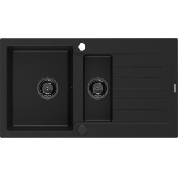 Mexen Matias  konyhai mosogató gránit 1,5 medence+csepegtetö+ pop up szifon  900 x 505 mm, fekete , szifon  fekete  - 6502901505-77-B 1,5 medencés 1,5 medencés 406959 Mexen
