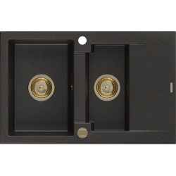Mexen Gaspar  konyhai mosogató gránit 1,5 medence+csepegtetö+ pop up szifon  737 x 475 mm, fekete / arany, szifon  arany  - 6507731505-75-G 1,5 medencés 1,5 medencés 406959 Mexen