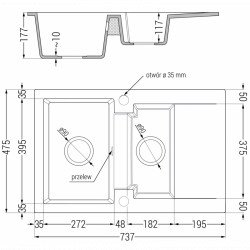 Mexen Gaspar  konyhai mosogató gránit 1,5 medence+csepegtetö+ pop up szifon  737 x 475 mm, fekete / arany, szifon  arany  - 6507731505-75-G 1,5 medencés