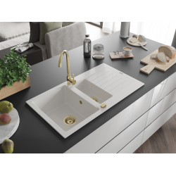 Mexen Matias  konyhai mosogató gránit 1,5 medence+csepegtetö+ pop up szifon  900 x 505 mm, fehér , szifon  arany  - 6502901505-20-G 1,5 medencés 1,5 medencés 406959 Mexen